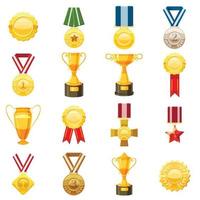 Award icons set, cartoon style vector