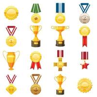 Award icons set, cartoon style vector