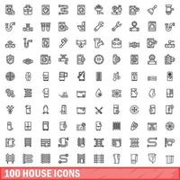 100 house icons set, outline style vector