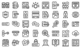 Password protection icons set, outline style vector