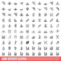 100 sport icons set, outline style vector