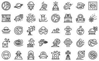 Space aliens icons set outline vector. Rocket spaceship vector