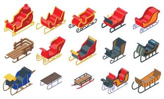 Sleigh icons set, isometric style vector