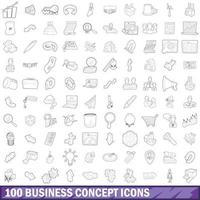 100 business concept icons set, outline style vector