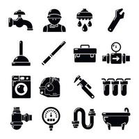 Plumber symbols icons set, simple style vector