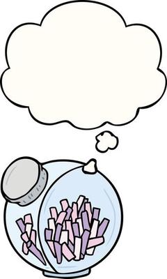 cartoon candy in jar and thought bubble