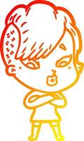 warm gradient line drawing cartoon surprised girl vector