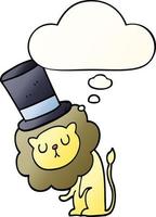 cute cartoon lion wearing top hat and thought bubble in smooth gradient style vector