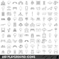 100 playground icons set, outline style vector