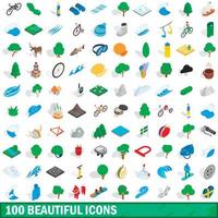 100 beautiful icons set, isometric 3d style vector