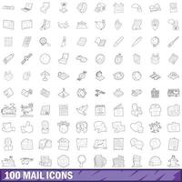 100 mail icons set, outline style