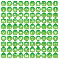 100 computer icons set green circle vector