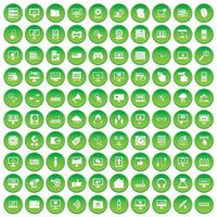 100 iconos de computadora establecer círculo verde vector