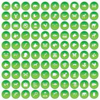 100 animals icons set green circle vector