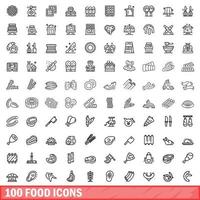 100 food icons set, outline style vector