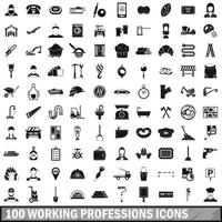 100 working professions icons set, simple style vector