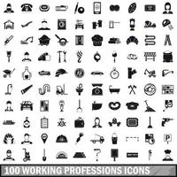 100 profesiones de trabajo conjunto de iconos, estilo simple vector