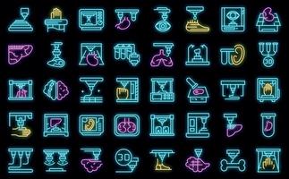 Bioprinting icons set vector neon