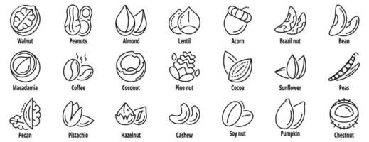 Nut icon set, outline style vector