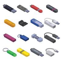 Flash drive icon set, isometric style vector