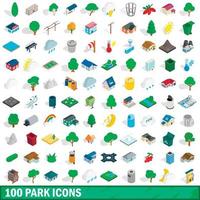 100 park icons set, isometric 3d style vector