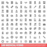 100 medical icons set, outline style vector