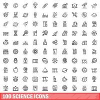 100 science icons set, outline style vector