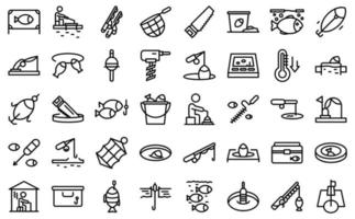 Ice fishing icons set outline vector. Winter frozen