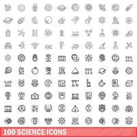 100 science icons set, outline style vector