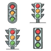 Traffic lights icons set line color vector