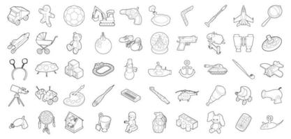 conjunto de iconos de juguetes, estilo de contorno vector