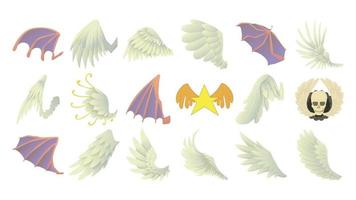 Wings icon set, cartoon style vector