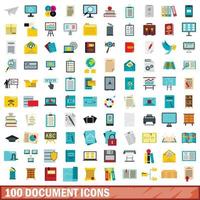 100 iconos de documentos establecidos, estilo plano vector