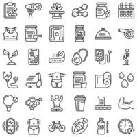 Healthy lifestyle icons set, outline style vector