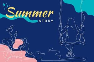 Summer Story Flat Illustration abstract background line art. Sales promotion material. perfect for social media banner design, poster, email, newsletter, advertisement, placard, brochure, web vector