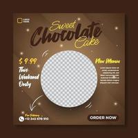 plantilla de publicación en redes sociales de pastel de chocolate con espacio en blanco para la venta de productos en fondo oscuro vector