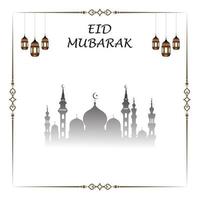 vector de eid mubarak, deseos de ramadán. fondo islámico árabe. diseño de tarjetas de felicitación, lámparas árabes. luna, mezquita, eid mubarak. publicaciones en redes sociales, plantilla de banner de redes sociales,