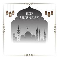 vector de eid mubarak, deseos de ramadán. fondo islámico árabe. diseño de tarjetas de felicitación, lámparas árabes. luna, mezquita, eid mubarak. publicaciones en redes sociales, plantilla de banner de redes sociales,