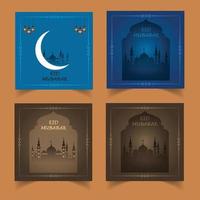 vector de eid mubarak, deseos de ramadán. fondo islámico árabe. diseño de tarjetas de felicitación, lámparas árabes. luna, mezquita, eid mubarak. publicaciones en redes sociales, plantilla de banner de redes sociales,