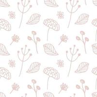 doodle plant pattern. Seamless background. Cute abstract flowers and leaves. Minimalistic design. Universal design for textiles, digital paper, cosmetics packaging. Vector illustration, hand drawn