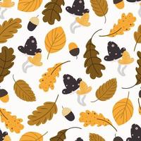 autumn trees pattern. Leaf fall seamless background. Stylized leaves of oak, beech, birches. Cartoon bunches of berries and acorns. Versatile design for fabric, digital paper, scrapbooking. Vector