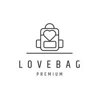 diseño del logotipo de la bolsa de amor con arte lineal en el fondo blanco vector