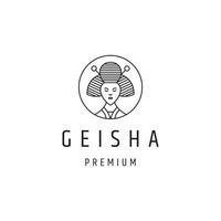 diseño de logotipo de geisha con arte lineal sobre fondo blanco vector