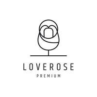 diseño de logotipo de rosa de amor con arte lineal sobre fondo blanco vector