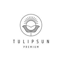 Tulip Sun logo vector design template linear style icon on white backround