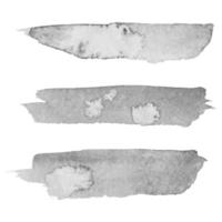 Set of three gray vector paper banners labels tags with brush stroke hand painted watercolor stains background.