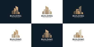 conjunto de propiedad de logotipo de bienes raíces corporativos de construcción de edificios modernos vector