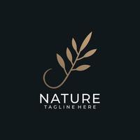 Luxury nature golden leaf flower minimal logo for spa, decoration, salon, and yoga vector