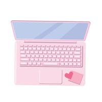 Top view pink laptop icon isolated. Cartoon style vector illustration