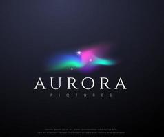 aurora with colorful glowing stars logo design vector